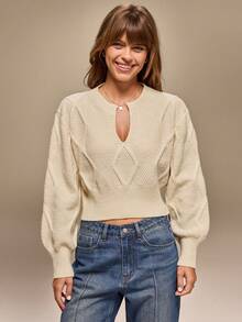 Hanevo Áo len nữ thiết kế tối giản, phong cách thường ngày, mùa đông - Màu be - Xem 6