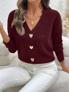 EMERY ROSE Women's Casual Versatile Metal Decor Sweater, Autumn/Winter - Burgundy - View 6
