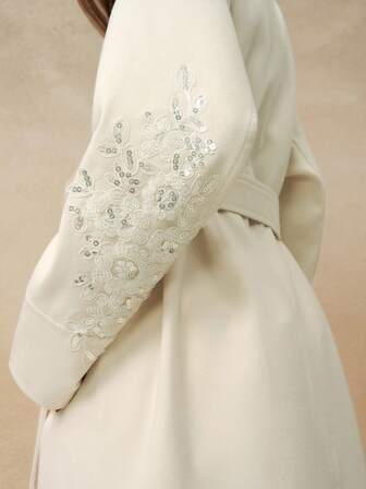 Cévolie Abrigo de mujer de doble cara, de longitud media, con bordado de cuentas, de estilo minimalista francés, para otoño/invierno