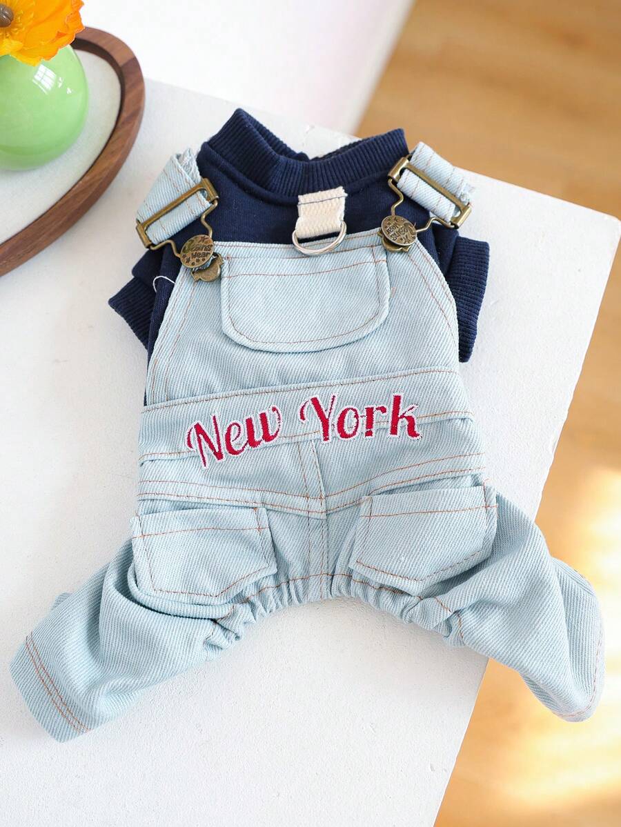 PETSIN 1 件狗狗服装，帅气宠物连体衣，适合小型犬穿的四条腿衣服 - 藍色 - 查看 1