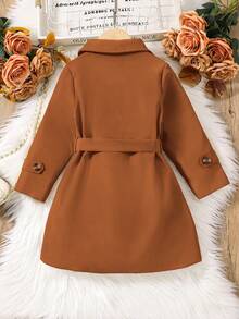 Elladie kids 女童简约双排扣中长款风衣，配腰带，春秋季时尚外套