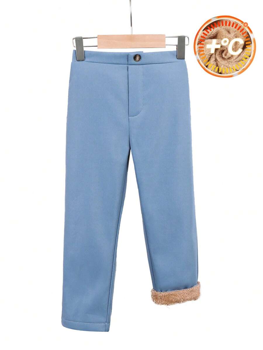 SHEIN 男童休闲直筒保暖裤，适合上学、花园、生日、秋季、万圣节、圣诞节、感恩节等场合穿着；女童冬季保暖裤