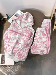 Resyla 做你自己。做你自己。复古风景印花休闲两件套，圆领卫衣套装，大码女士，秋冬 - 彩色 - 查看 4