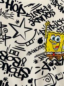 SpongeBob SquarePants | SHEIN Tween Boy Letter & Cartoon Graphic Round Neck Short Sleeve T-Shirt