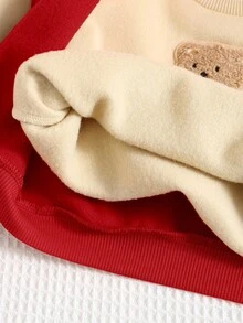 SHEIN Conjunto de 3 piezas para bebé niño: 1 pieza Chaleco con capucha con cierre de cremallera y peluche de oso informal y suelto, 1 pieza Pantalones deportivos de ajuste relajado, 1 pieza Suéter de cuello redondo a juego para uso casual, en el hogar u outdoor, otoño/invierno - Rojo - Ver 7