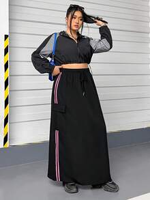 SHEIN EZwear 大码女式街头风格休闲侧条纹长裙 - 彩色 - 查看 6