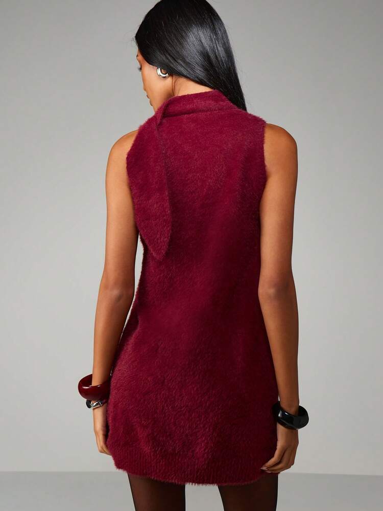 MISSGUIDED Sleeveless High Neck Mini Sweater Dress Fall Winter Fuzzy Knit Bodycon Party Evening Dress Christmas