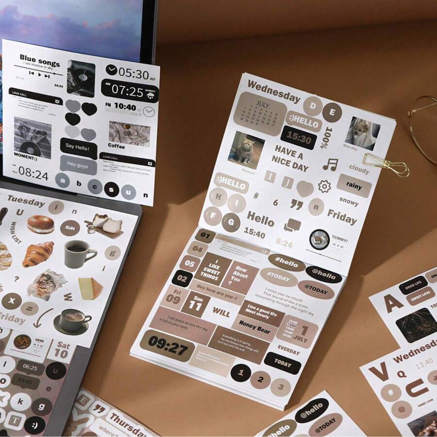 20sheets Stickers Book Junk Journal Supplies Long Strip PET Collage Sticker DIY Scrapbooking Art Collage Stationery Planner Decor Stickers - Multicolor - View 1