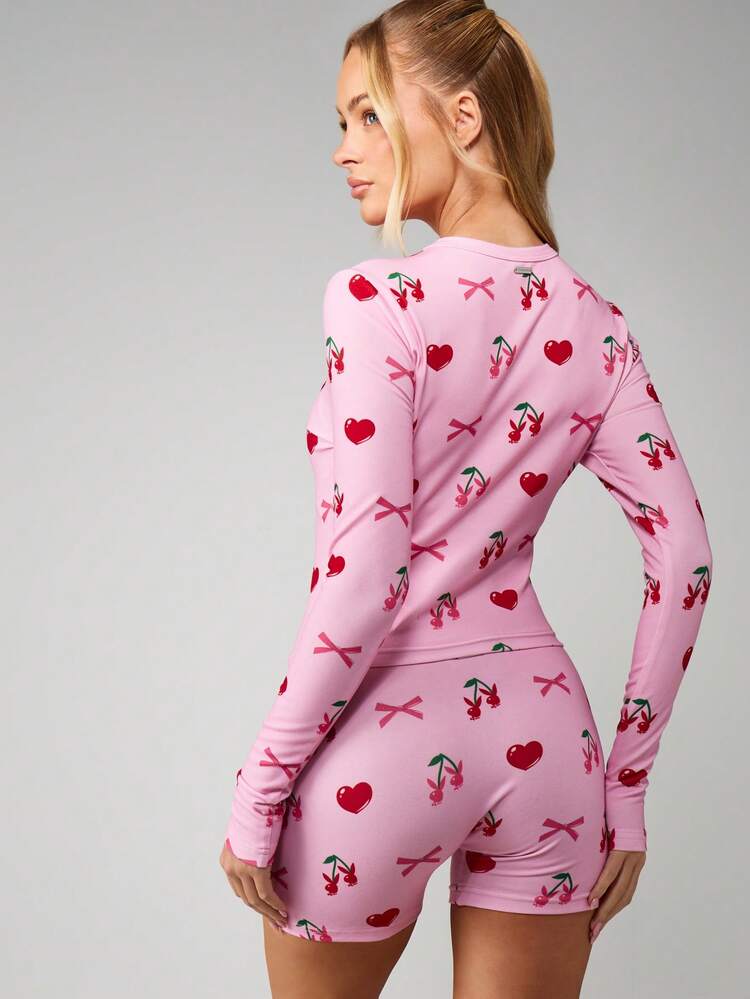 Missguided x Playboy Cherry Bow Print Pajama Set