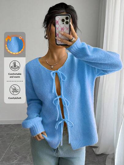 EURMUSE Locker geschnittener Cardigan mit Vorderbindung und Langarm