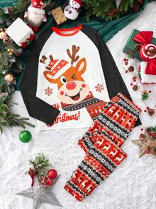 Manfinity NXTstreet 2 件男士圣诞图案印花长袖上衣和裤子睡衣套装，休闲家居服 - 彩色 - 查看 2