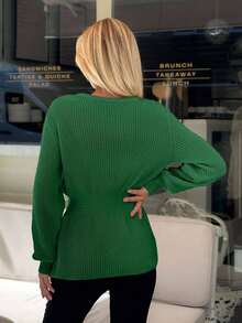 EURMUSE Women Solid Color Front Button Round Neck Cardigan,Cardigans,Long Cardigans Woman,Petite,Tall - Green - View 4