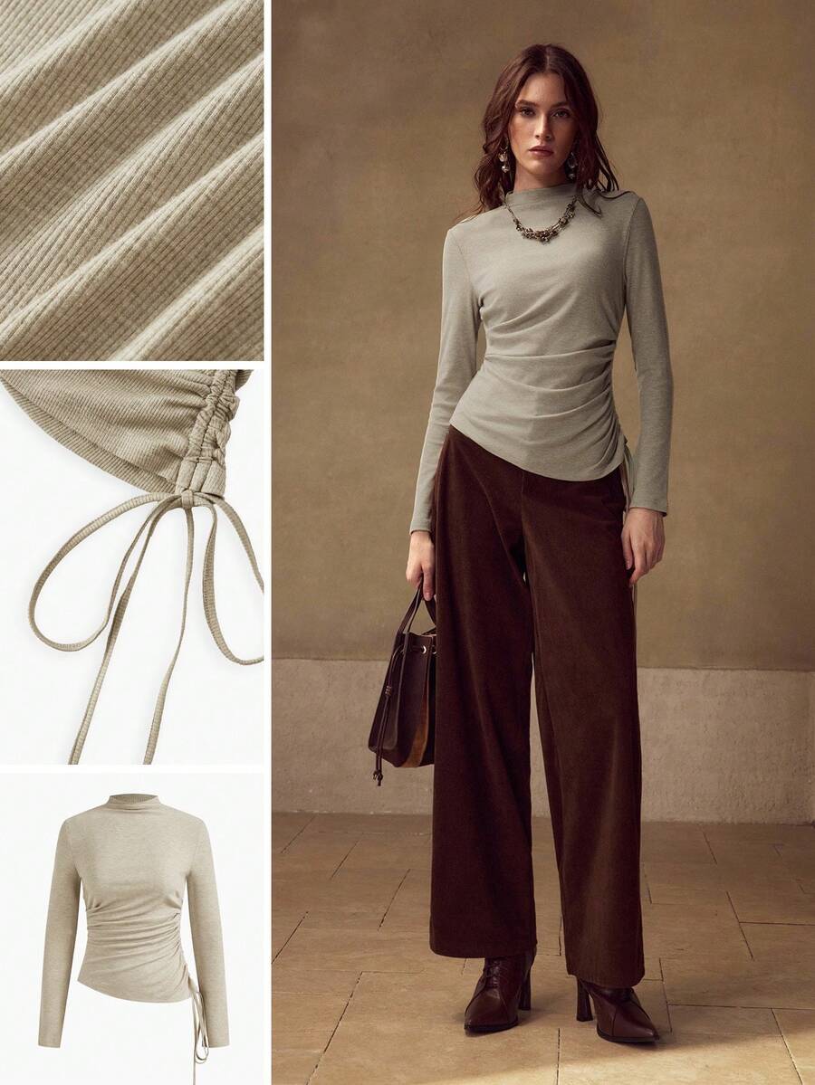 MOTF PREMIUM DRAWSTRING SIDE SLIM FIT T-SHIRT - Apricot - View 1