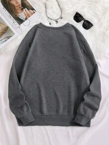 EMERY ROSE 女式简约字母印花圆领长袖运动衫 - 灰色 - 查看 2