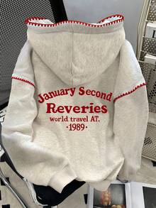 SHEIN LUNE 女士圆领“妈妈”英文印花设计短款长袖卫衣，休闲通勤校园风，适合居家、外出、约会、日常穿着，秋冬