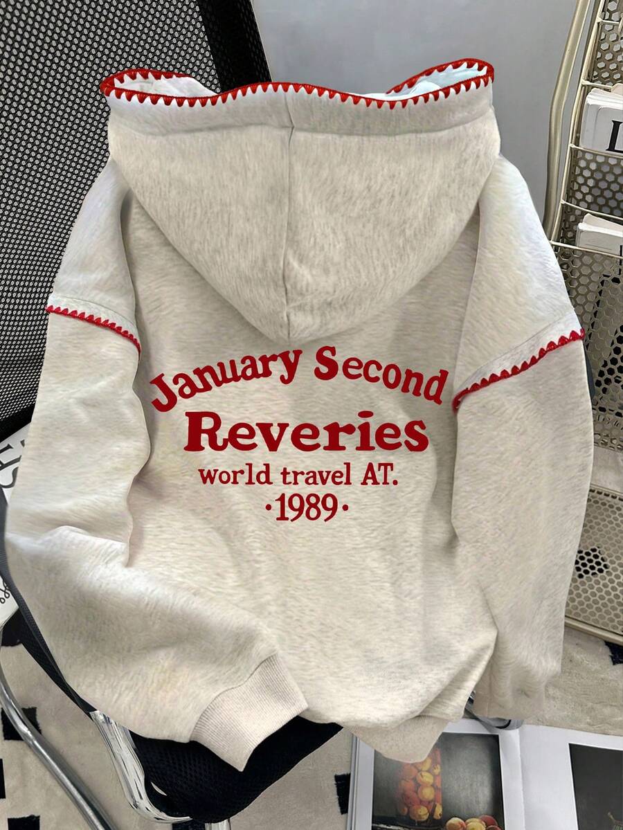 SHEIN LUNE 女士圆领“妈妈”英文印花设计短款长袖卫衣，休闲通勤校园风，适合居家、外出、约会、日常穿着，秋冬