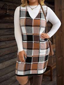 EMERY ROSE Váy len dệt kim không tay kẻ sọc thường ngày cỡ lớn, Thu/Đông - Lạc đà - Xem 5