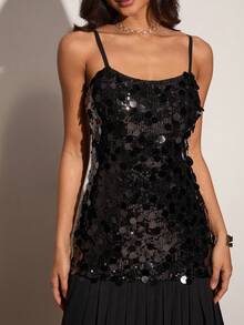 Enchnt Abito elegante da donna con spalline di paillettes - nero - Visualizzare 2