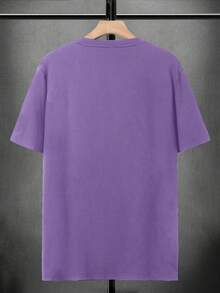 Manfinity Homme 男士字母图案圆领休闲宽松T恤 - 紫色 - 查看 4