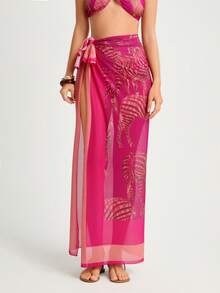 CAJUNI 女士性感海滩度假风格斑马纹侧系带开衩罩衫套装 - 粉色 - 查看 7