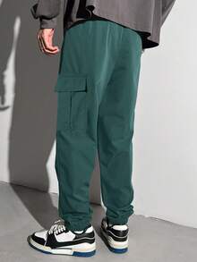 SHEIN Teen Boy Letter Graphic Flap Pocket Cargo Pants - Army Green - View 3