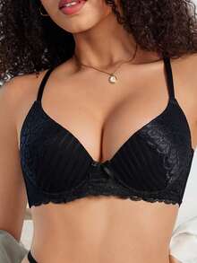 1pc Women's Lace Patchwork Black Underwire Bra