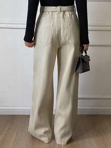 DAZY 女士休闲宽松长款牛仔裤，秋季 - 白色 - 查看 2