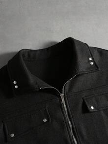 PAVTROS Men's Street Fashion Zip-Up Long Sleeve Jacket,Windbreaker/Outdoor Windbreaker,Baggy,Streetwear,Grunge - Black - View 7