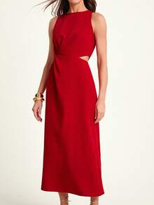 CAJUNI Women's Solid Color Twist Front Bodycon Elegant Sleeveless Dress