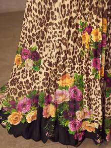 MOTF PREMIUM WOMEN'S LEOPARD PRINT ELEGANT PLEATED LONG FLOWY SKIRT, AUTUMN - Brown - View 2