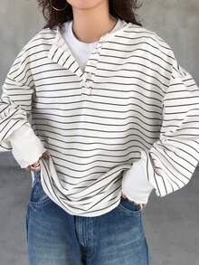 FRIFUL Women's Colorblock Striped Long Sleeve Loose T-Shirt