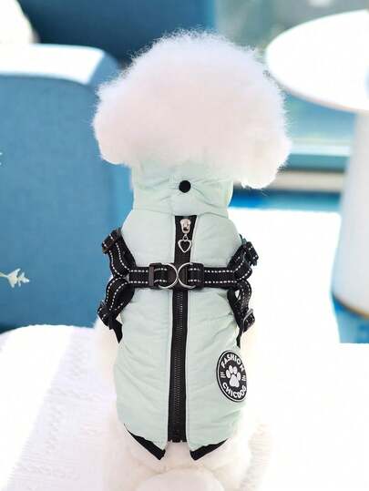 3-Layer Thick Warm Pet Jacket With Leash, Waterproof Fabric, Suitable For Poodle, Teddy, Yorkshire Terrier & Other Medium Small Dogs In Autumn/Winter