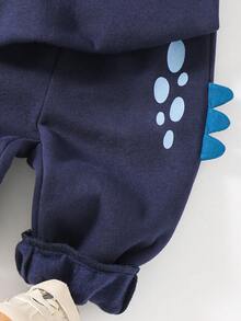 Cozy Pixies 2pcs Baby Boy Cartoon Dinosaur Print Hooded Long Sleeve Sweatshirt And Elastic Waist Jogger Pants Set - Navy Blue - View 5