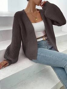 EURMUSE Damen einfarbige Strickjacke, Drop-Shoulder, Loose Fit, Lange Ärmel, Lässig