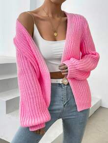 EURMUSE 女式纯色休闲百搭长袖开衫，秋季 - 粉色 - 查看 3