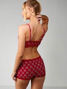 MISSGUIDED Bow Print Lace Trim Bralette And Panty Set With Adjustable Straps For Intimate Occasions - Multicolor - View 2