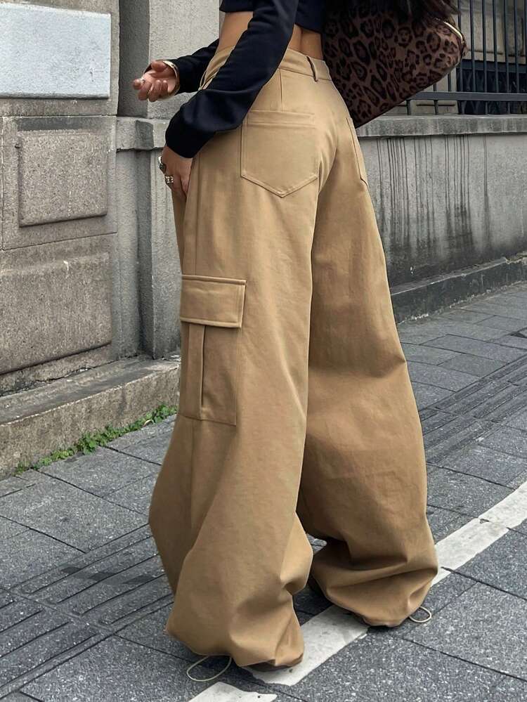 Women's Casual Solid Color Cargo Wide Leg Sports Pants