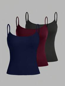 SHEIN EZwear 3pcs/Set Women's Sexy Cropped Camisole Tops, Suitable For Summer - Multicolor - View 1