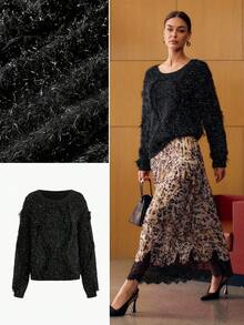 MOTF PREMIUM SOLID ROUND NECK FLUFFY KNIT SWEATER - Black - View 6