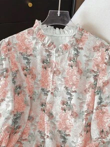 SHEIN Clasi Pink Bishop Sleeve Blouse In Woven Fabric For Elegant Everyday Style Pink Floral Blouse Floral Blouse Women Long Sleeve Blouse Flower Shirt - Pink - View 5