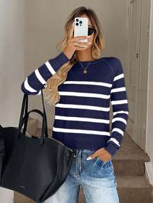 Maglione casual a maniche raglan a righe per donna