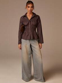 Athîral Camisa de mujer de unicolor de moda, otoño