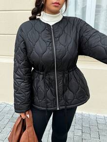 SHEIN EZwear Chaqueta casual de algodón cálido de unicolor, cuello redondo, hombros caídos, manga larga, talla grande, para invierno