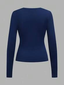 SHEIN EZwear 4 件套女士圆领休闲修身长袖 T 恤套装，秋冬 - 彩色 - 查看 8