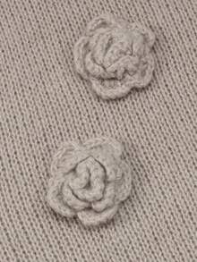 Franclia Women's Solid Color Minimalist Handmade Crochet V-Neck Pullover Sweater, Casual Daily Wear - Mocha Brown - View 4