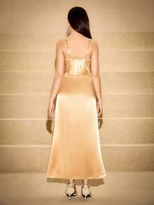 Rochie elegantă de seară pentru recital, concurs de pian/vioară, spectacol, cor, bal, petrecere de Halloween, potrivită pentru adolescenți - Șampanie - Vizualizare 2