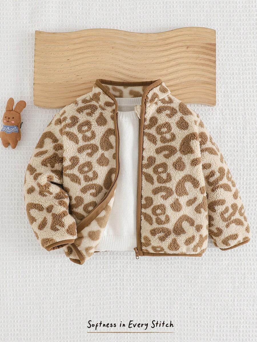 Cozy Pixies Áo khoác cardigan dài tay họa tiết hoa màu hồng cổ đứng cho bé gái - màu nâu - Xem 1