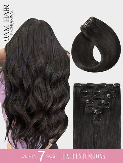 7 PEÇAS com 16 Clipes Extensões de Cabelo Tic-Tac Retas de Cabelo Humano Real, Extensões de Cabelo Humano Virgem Natural, Dupla Trama, Fácil de Usar, Extensões de Cabelo com Clipe para Uso Diário de Mulheres