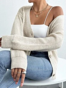 EURMUSE Women Spring Autumn Casual Loose Cardigan - Beige - View 4