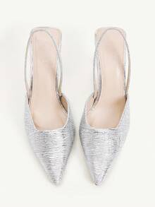 CUCCOO HITCHD 女士黑色高跟鞋，性感细高跟鞋，适合约会、聚会和宴会，银链和水钻装饰，露背凉鞋 - 銀色 - 查看 8